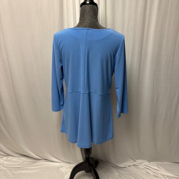 Linea By Louis Dell'Olio Tunic Womens Size Medium Blue V-Neck Peplum Stretch Top - Picture 4 of 9